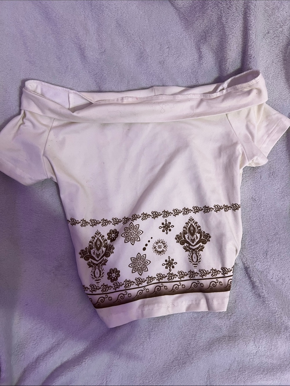 Off-Shoulder White Floral Border Print Women's Top